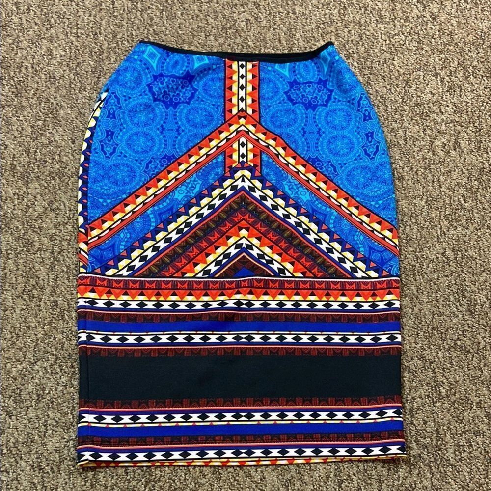 BISOU BISOU MICHAEL BOHBOT Colorful Geometric Patterned Skirt Size XS